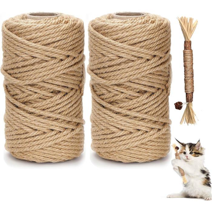 Meilleurs prix pour Corde Arbre à Chat de 2 pièces 6 mm 60 m Naturel pour Chat - Accessoire pour Poteau de Rechange Arbre à Chatavec Un Bâton