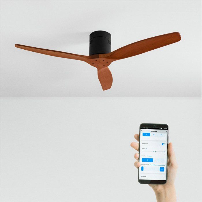 Ventilateur de plafond - Create - Sans lumière - Silencieux - Ø132cm - Noir / Bois foncé - Create