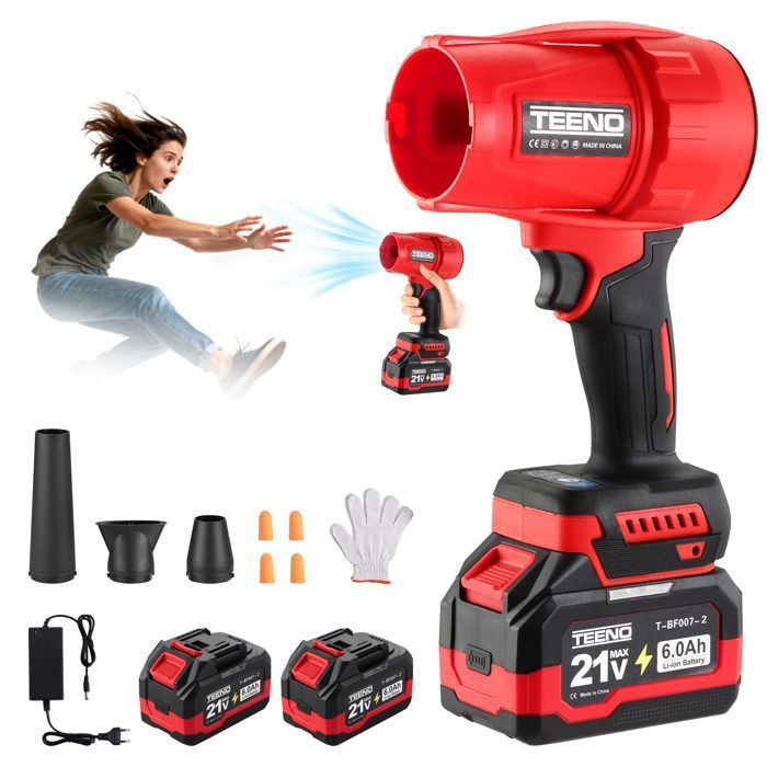 TEENO Souffleur de feuilles sans fil 21 V — 2 batteries 6 Ah 750 W brushless 116 km/h