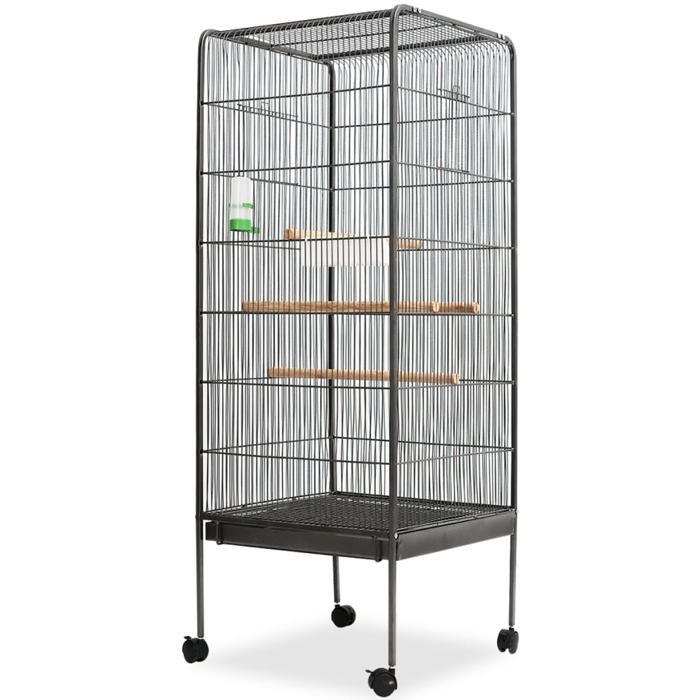 Cage à oiseaux - vidaXL - 54x54x146 cm - Noir - Cadre en acier - Écart entre les barreaux 12 cm - 4 perchoirs en bois