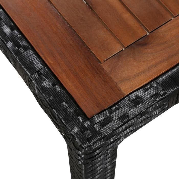 Ensemble à manger dextérieur en rotin et bois dacacia - WIENS - 5 pièces - Noir - 80x80x75 cm - Résine tressée
