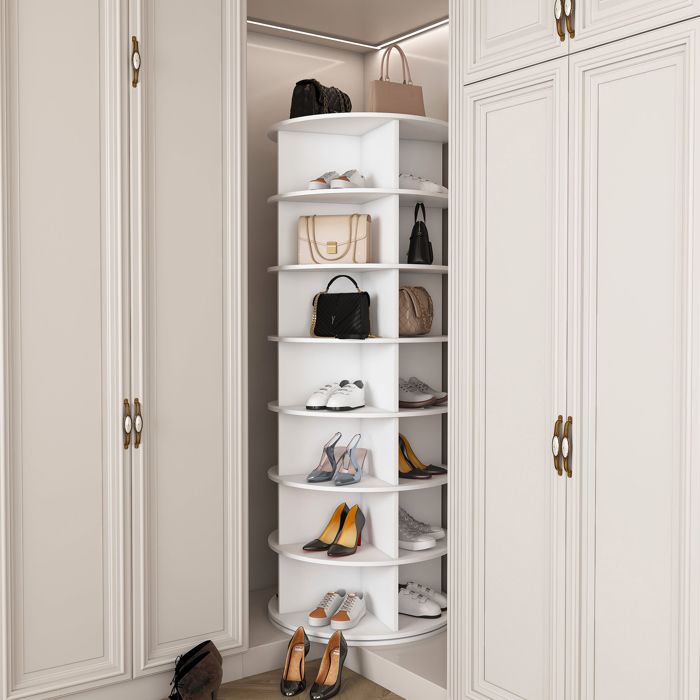 Etagère à chaussure - 7 étages pivotante - Base relevée - MDF - 60×60×161