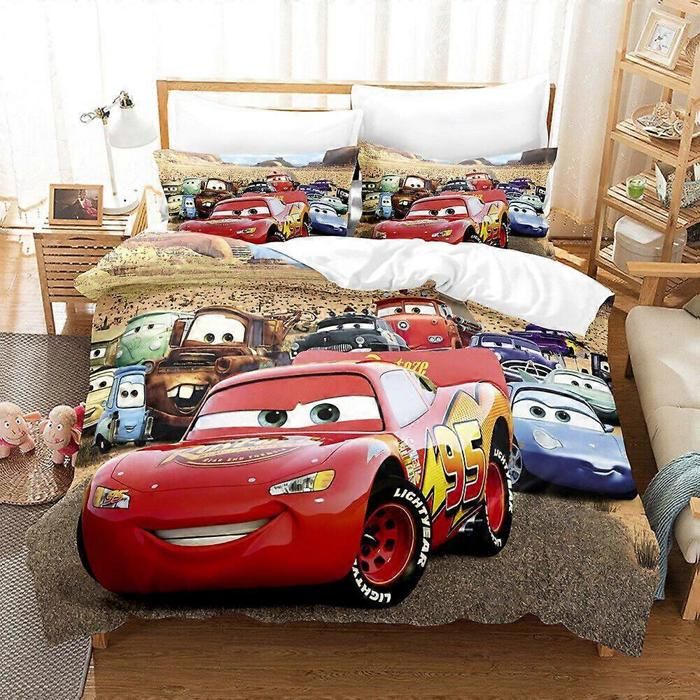 Draps de lit Série Cars 3 pièces impression numérique Housse de couette Taie d’oreiller Literie 3 pièces Ensemble de lite 140*200cm