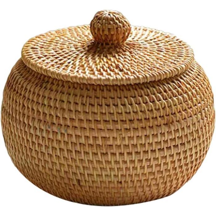 Panier de rangement en osier avec couvercle rotin naturel tressé