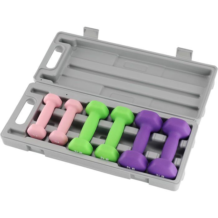 Set dHaltères Hexagonaux 1/2/3 lb - Poids PVC Antidérapant avec Support - Kit de Musculation complet Idéal pour Fitness Yoga