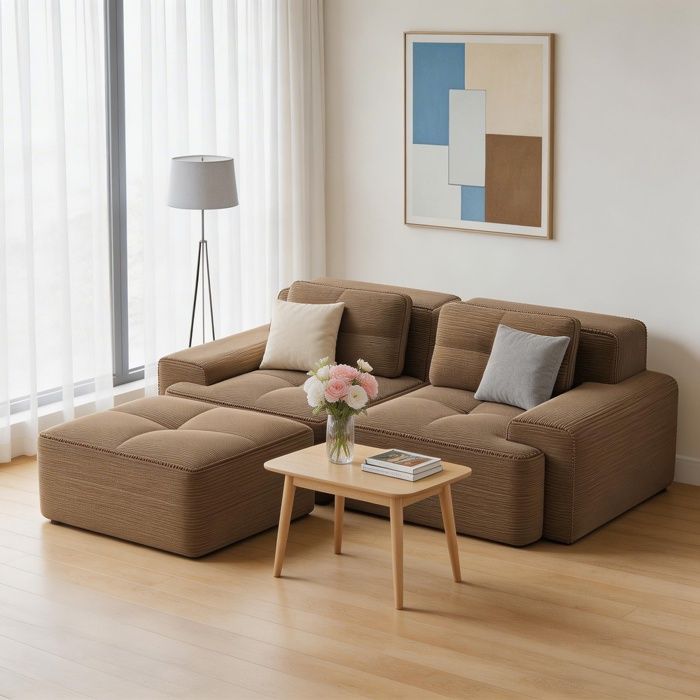Canapé modulable - Boneless - Assise profonde 74 cm - Mousse Premium 32D - Convertible 2 places corde marron
