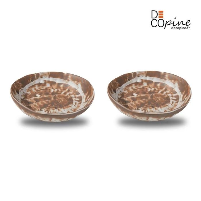 Decopine Lot de 2 assiettes creuses en céramique faites main 188 x 17 x 43 cm – Finition marron et blanc – Capacité env. 500 ml