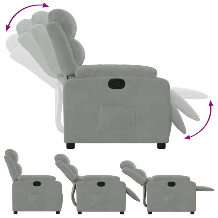 Fauteuil relax - Gris - Fauteuil inclinable - maximale : 110 kg - gris clair velours 75x92.5x100 cm F7495
