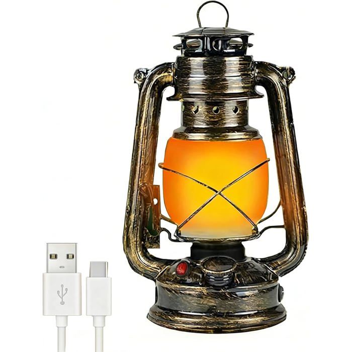 Lanterne de camping vintage - Rechargeable USB-C - LED 160LM - 3 modes déclairage - Autonomie 12h