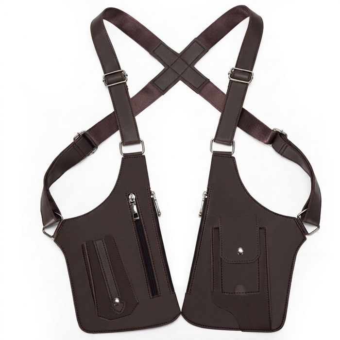 Sac à bandoulière double pour homme sac antivol avec doubles bretelles harnais antivol pour homme en cuir harnais antivol - brun