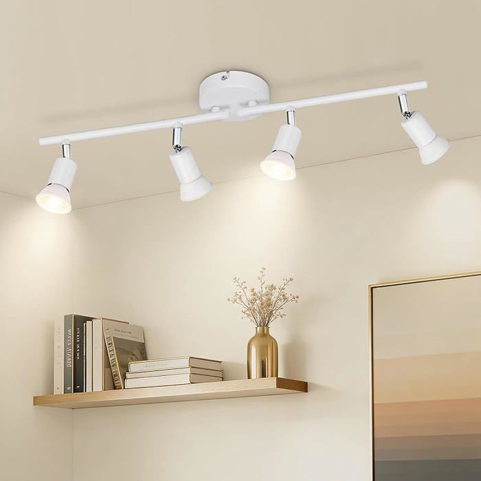 Plafonnier LED 4 Spots Blanc Éclairage de Plafond GU10 Moderne Barre de Spots Lumiere Plafond Orientable 4 Spots Blanc LUSTRE