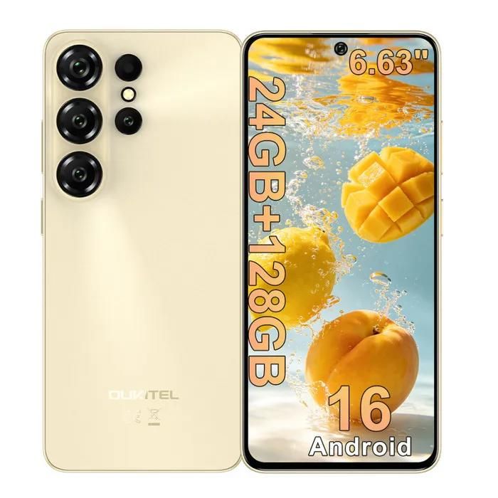 OUKITEL C26 Téléphone Portable Android 16 24Go RAM +128Go ROM 6.63 13MP Caméra AI 5150mAh 95dB Empreinte Digitale 8 cœurs Or