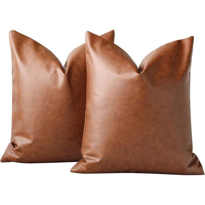 Lot de 2 housses de coussin en similicuir et coton idéales pour la chambre le salon ou le canapé