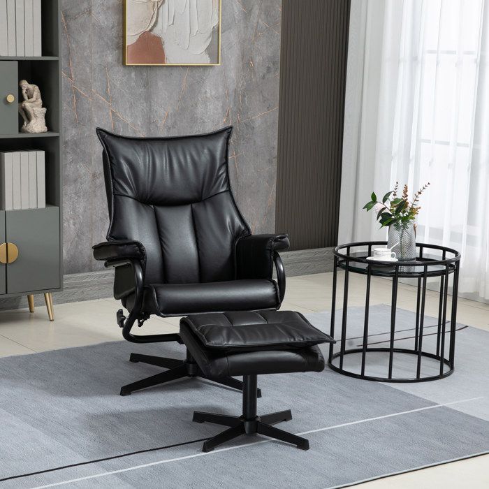 Fauteuil Relax En Simili Noir Fauteuil TV Pivotant FloraGrace Pour Salon Dossier Inclinable 135° 78x645x45cm