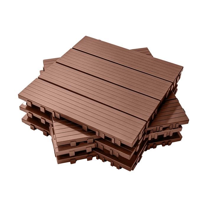 Lot de 22 Dalle de Revêtements de sol en plastique bois-plastique 2 m² 30x30 cm rouge-brun