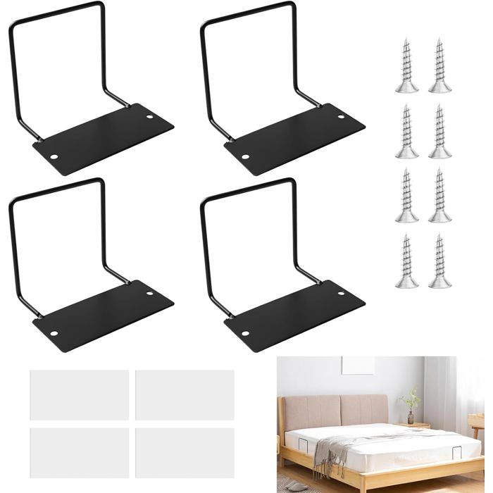 Lot De 4 Supports De Matelas Antidérapants Pour Cadre De Lit Avec Ruban Adhésif Double Face Et Vis-Noir[EC304]