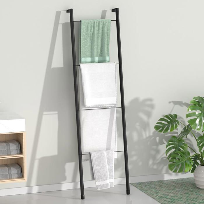 Échelle de couverture en métal noir Porte serviettes mural sur pied pour salle de bain salon cuisine support Noir n PORTE SERVIETTE