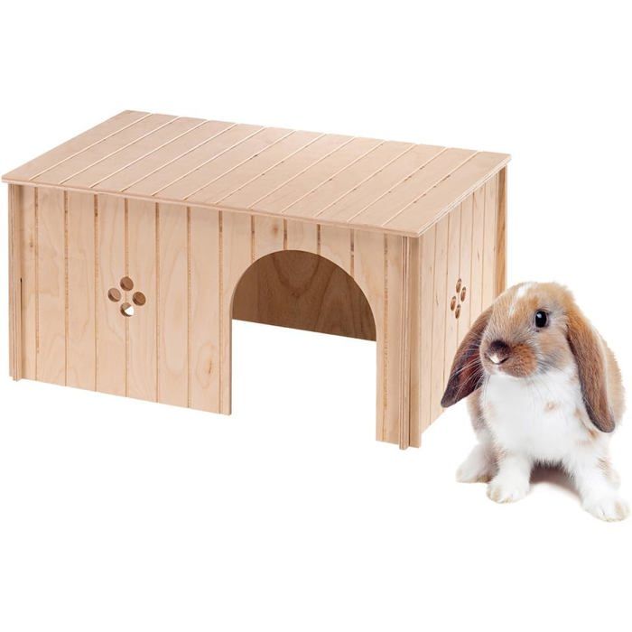 Maison Bois XXL Lapins Cochons dInde Hamsters - Abri Spacieux Fenêtre Montage sans Outils Bois FSC 52 x 31 x H 26 cm