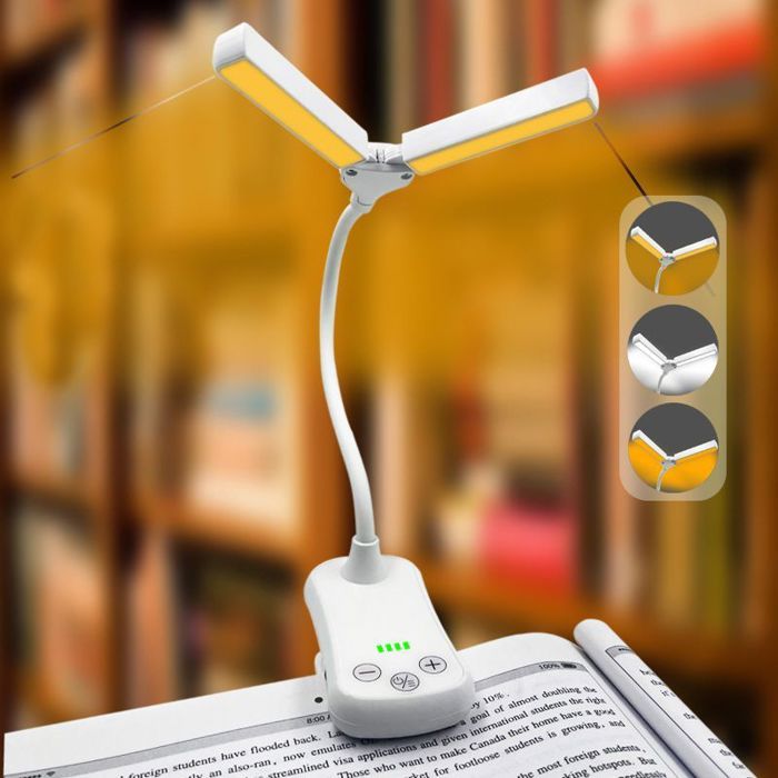 Liseuse LED Portable Rechargeable 14 intégrées 3 températures de couleur 8 niveaux luminosité réglables Blanc