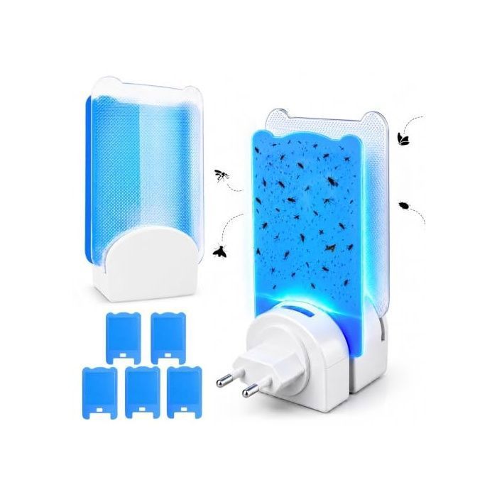 Piege à Mouche Moustique avec lumière Bleue pièges à Mouches dintérieur + 5 Cartes de 1 appareil 5 pièges adhé LAMPE ANTIINSECTE