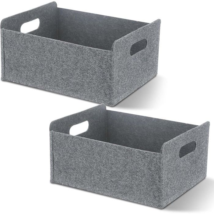 Lot de 2 paniers de rangement pliables en feutre - Gris - Rectangulaire - Petit panier de rangement - Grand - 30 x CARNET DE NOTES