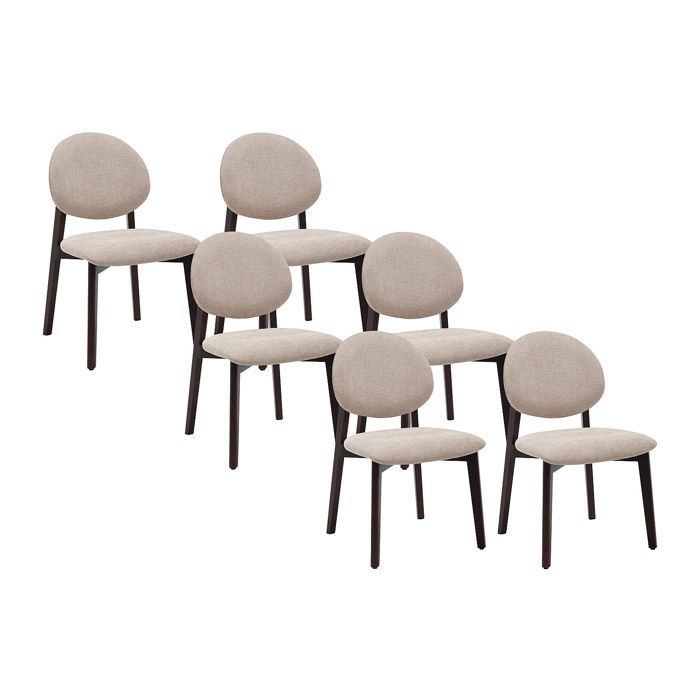 Lot de 6 chaises en tissu texturé et bois d’hévéa naturel foncé - Beige - MARLENI Lot de 6 chaises en tissu texturé et bois d’hévéa naturel foncé - Beige - MARLENI