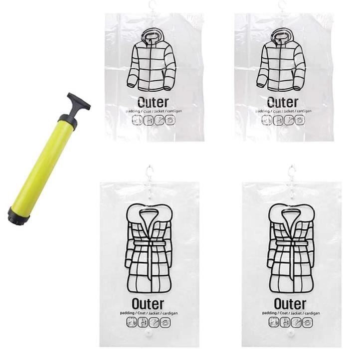 Lot De 4 Sacs De Rangement Sous Vide - 40x60 Cm - Pompe Manuelle Incluse - Pour Vêtements, Couettes, Voyage - Gain De Place Optimal - 9