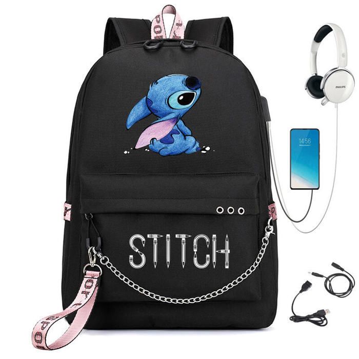 Sac A Dos Stitch tudiant Sac Sac Dos Avec USB Et Prise Casque