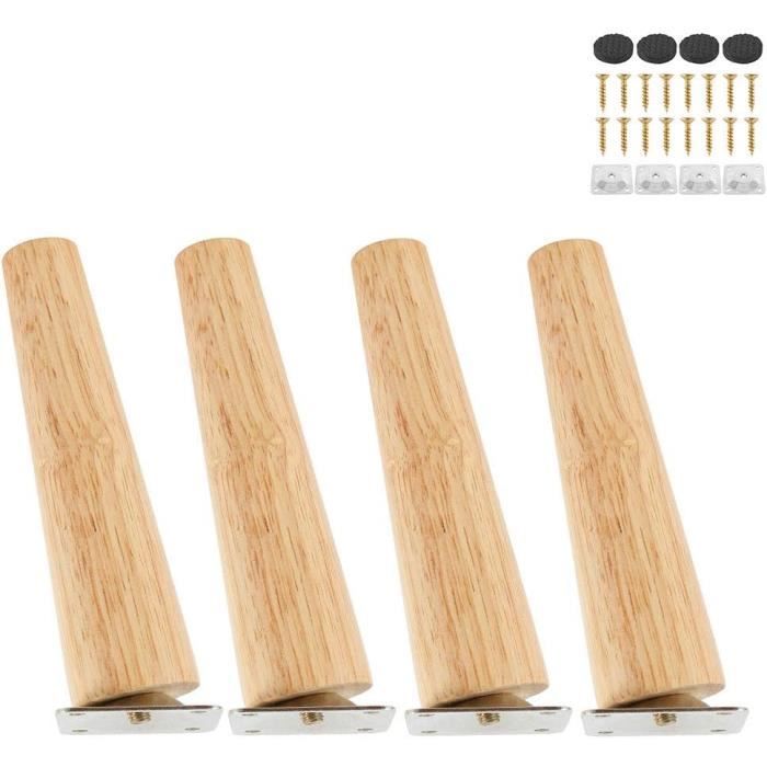 Lot de 4 Pieds de Meuble en Bois de 10 CM, Pieds de Canapé Massif de Rechange avec Plaques de