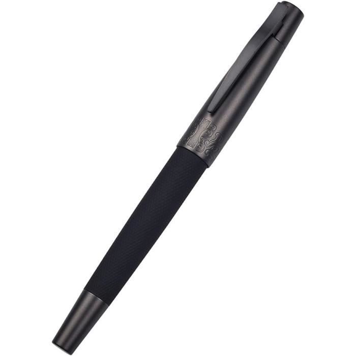 Stylo Plume Hongdian Warrior Noir Mat Fine 0.5mm - Avec Convertisseur Et Boîte Métal
