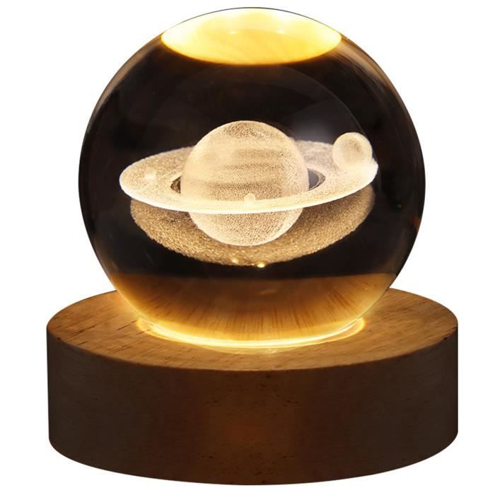 Lampe boule de cristal lumineuse saturne (6CM), lumière ambiante, lampe décorative, veilleuse, cadeau d'anniversaire, lampe de table