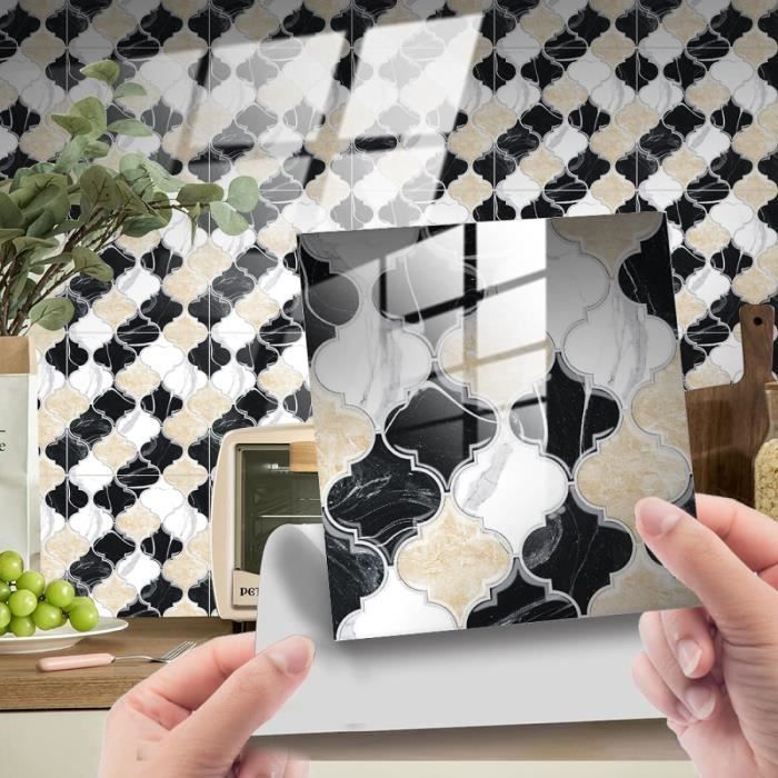Carrelage Adhésif Effet Marbre Blanc-Gris - 4 Carreaux 30,5x30,5 Cm, Crédence Cuisine Ou Salle De Bain