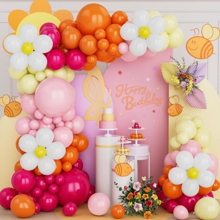 Arche De Ballons Anniversaire - 80 Ballons Rose, Orange Et Dorés Avec Confettis - Déco Fête Baby Shower, Mariage