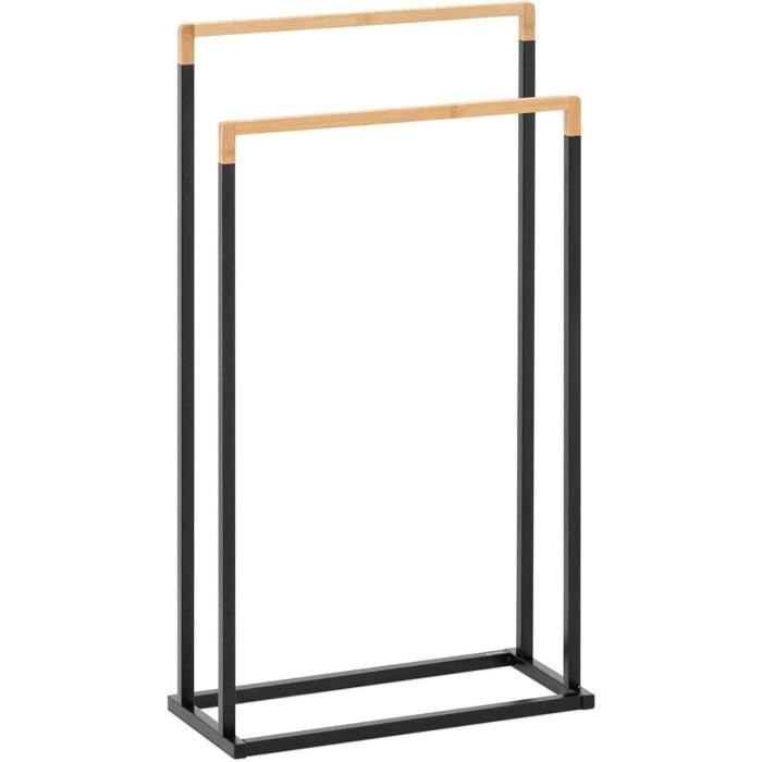 EUGAD Porte-Serviettes 3 Niveaux Métal & Bois Chêne – Support Serviette Salle De Bain Avec 2 Étagères, 68×28×116,5 Cm