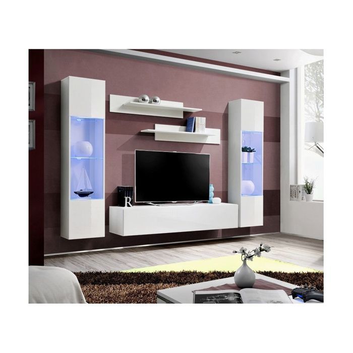 Ensemble meuble TV mural - Fly III- 260 cm x 190 cm x 40 cm - Blanc