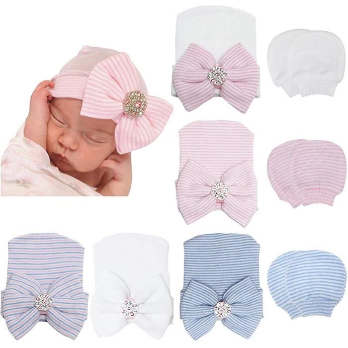 3 Bow Hats 3 Pairs Mittens Set Bebe Turban Chapeaux Turban Bun Noeud Bebe Infant Bonnet Bebe Fille Doux Mignon Toddler Cap Cdiscount Pret A Porter