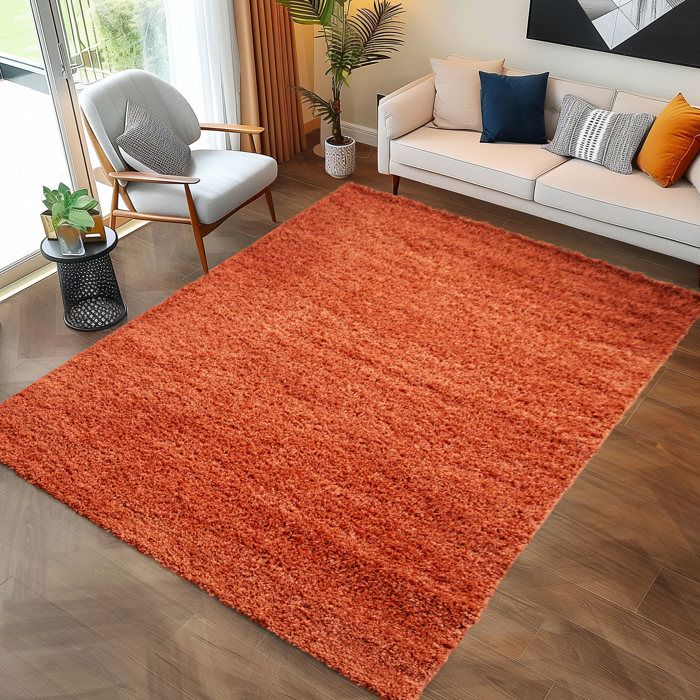 tapis shaggy pile longue couleur unique terracotta 80x150 cm cdiscount maison