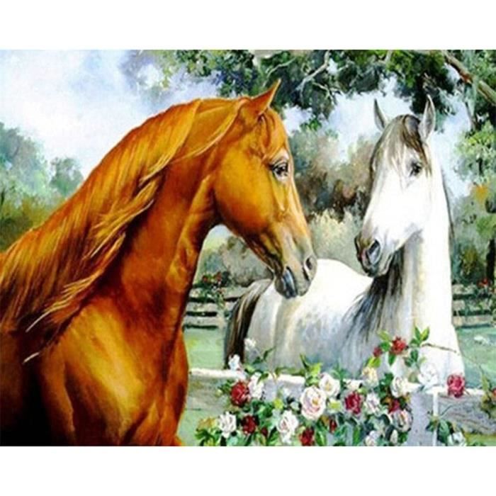 Kit Diamond Painting Chevaux Indiens 5D - 30x40cm - Broderie Strass Complet Avec Accessoires
