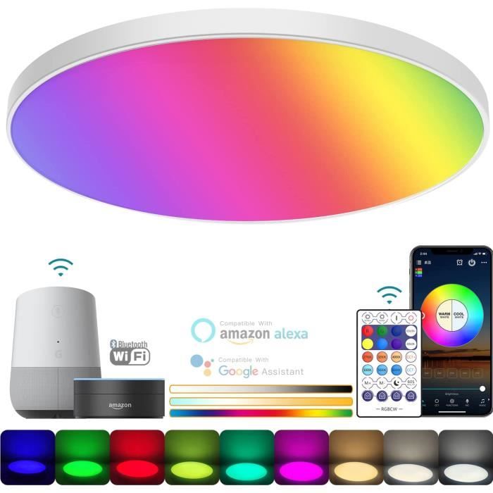 Plafonnier LED RGB dimmable avec télécommande, Plafonnier LED RGB 36W  3600lm dimmable avec 7 couleurs de lumière, IP54 led [336] - Cdiscount  Maison