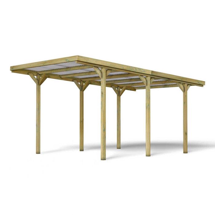 Carport en bois traité Forest Style 1 voiture 14,2 m² - Jean - Autoclave classe III - Toit en polycarbonate