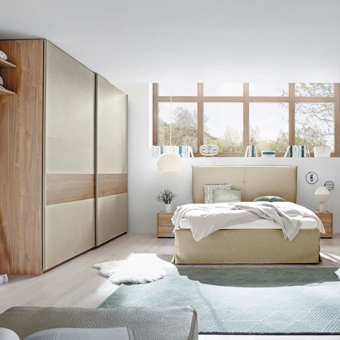 Chambre Taupe Et Couleur Bois Miel Adriano Lit 160 Cm Taupe L 185