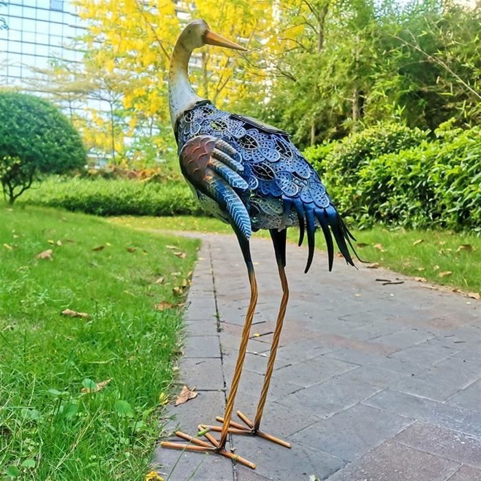 Héron Bleu Ornements de Statues de Jardin,Extérieur Métal Grue Bleue