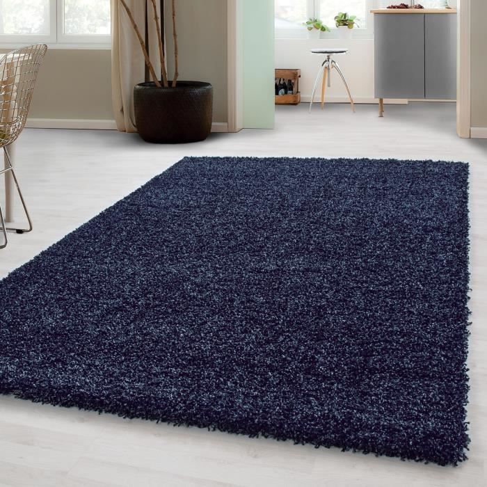 tapis shaggy haute pile pour salon salle a manger chambre avec une hauteur de pile de 3 cm navy 300x400 cm achat vente tapis cdiscount