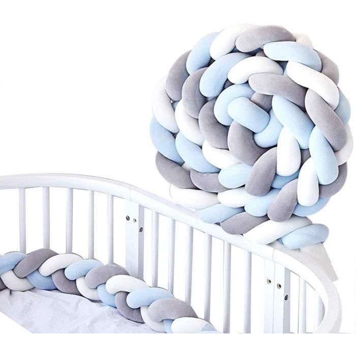 Tour De Lit Bebe Tresse Serpent Coussin Bebe Lit Bumper Pepiniere Pour Les Nouveau Nes Lit 2m Blanc Gris Bleu Clair Cdiscount Puericulture Eveil Bebe