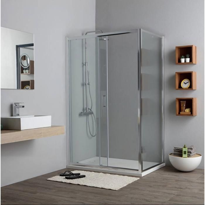 PAROI DE DOUCHE 120X80CM CÔTÉ FIXE ET PORTE COULISSANTE TRANSPARENTE NEW GIADA
