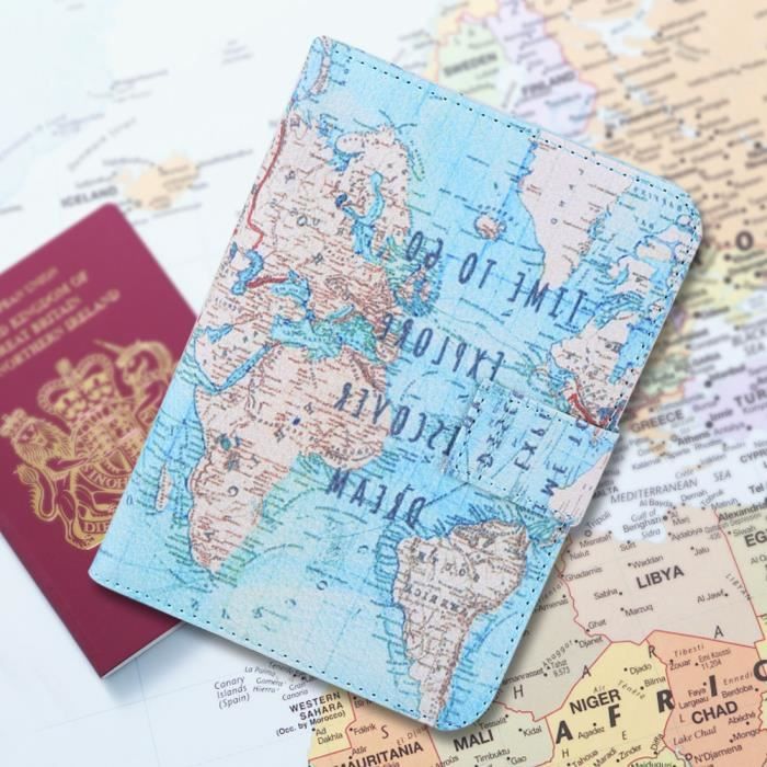 PU Cuir Passeport Housse De Protection ID cartes de crédit Case #Map 