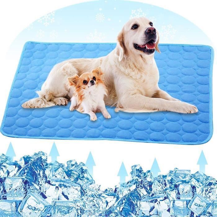 Tapis Rafraichissant Chien Automatique - 70x55CM Tissu De Soie De Glace Non Toxique, Lavable à La Main,Panier Chien, Bleu