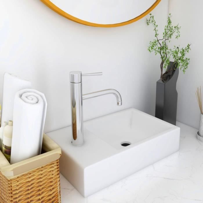 Lavabo salle de bain - SMC - Vasque à poser - Blanc - Ergonomique