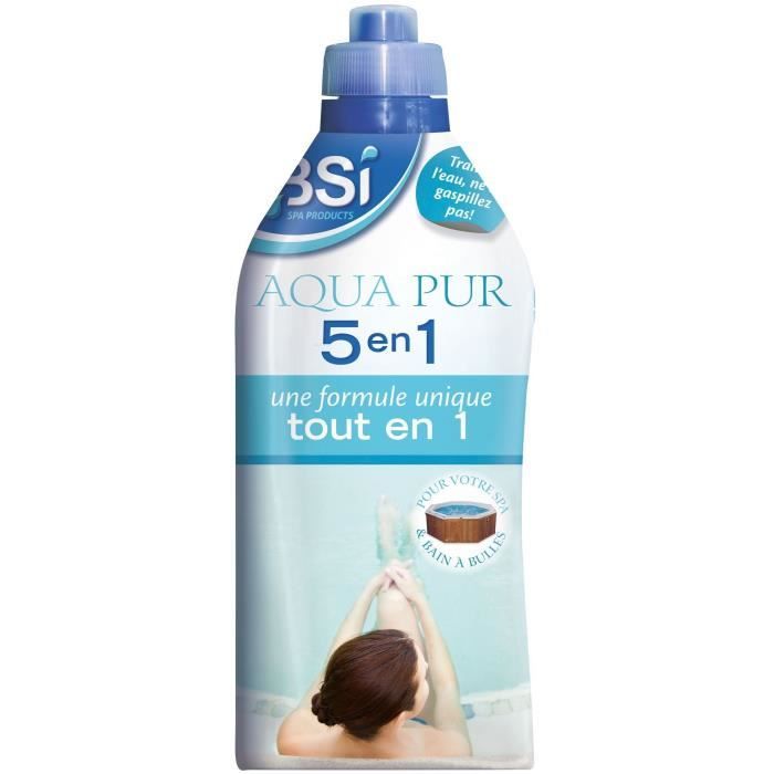 Traitement de l'eau - BSI - Aqua pur 5 en 1 pour Spa - 1 L - Clarifiant - Anti calcaire - Anti biofilm - TAC - Anti bactérien