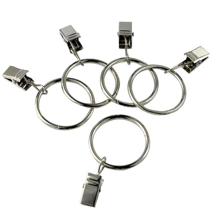 20 Anneaux Rideaux Avec Clips 35mm - Anneaux Métal Argent Pour Tringles